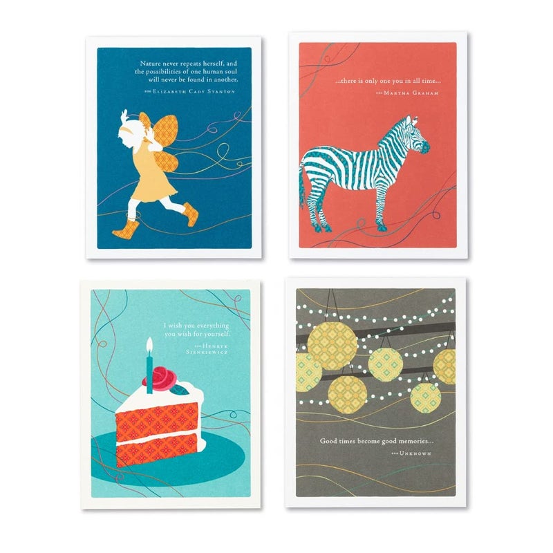 Compendium Positively Green Birthday Cards - 4-Pack with Envelopes, Birthday Joy - Image 1